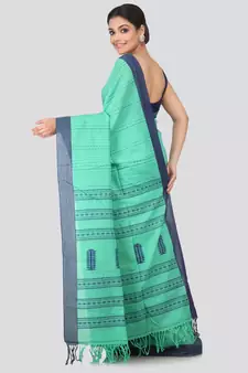 Green cotton hand woven   saree