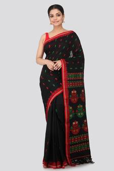 Black cotton hand woven   saree