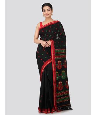 Black cotton hand woven   saree 1