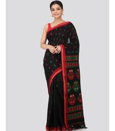 Black cotton hand woven   saree