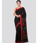Black cotton hand woven   saree