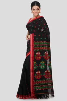 Black cotton hand woven   saree