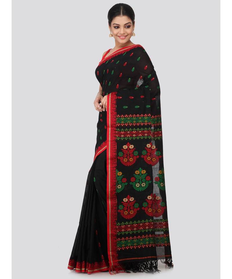 Black cotton hand woven   saree