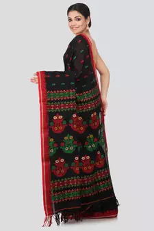 Black cotton hand woven   saree