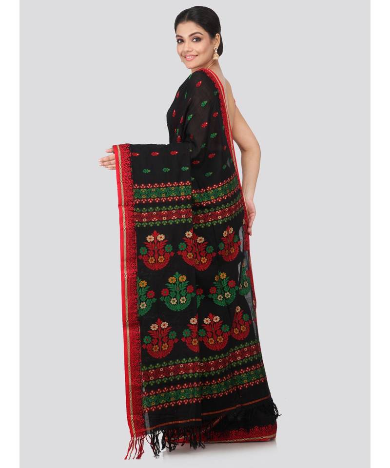 Black cotton hand woven   saree