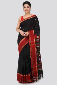 Black cotton hand woven   saree