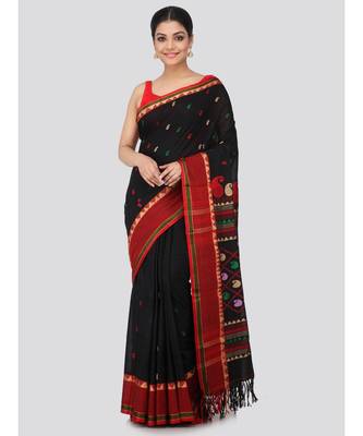 Black cotton hand woven   saree 1