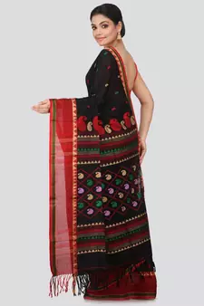 Black cotton hand woven   saree