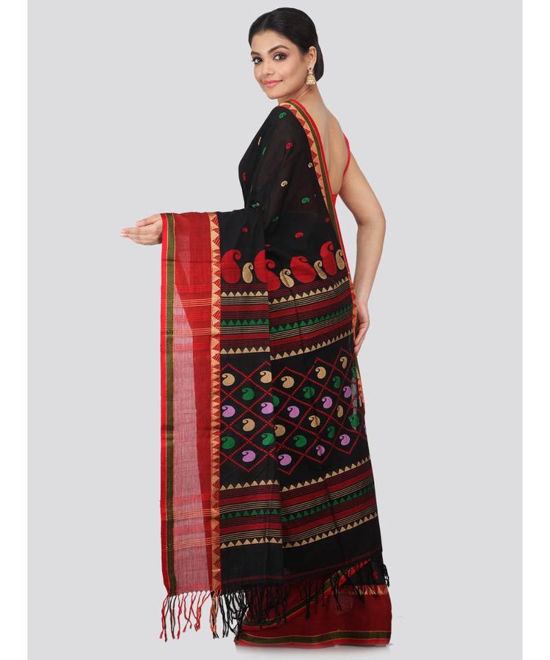 Black cotton hand woven   saree