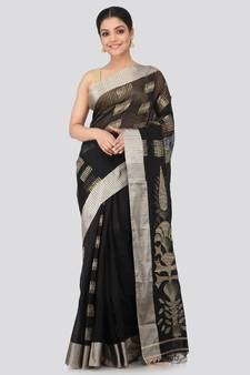 Black cotton silk hand woven   saree