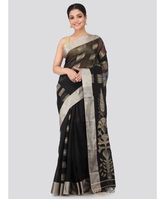 Black cotton silk hand woven   saree 1