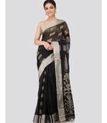 Black cotton silk hand woven   saree