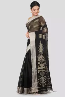 Black cotton silk hand woven   saree