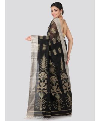 Black cotton silk hand woven   saree 3