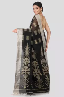 Black cotton silk hand woven   saree