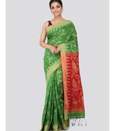 Green cotton silk hand woven   saree