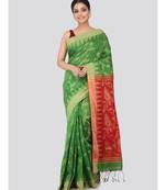 Green cotton silk hand woven   saree