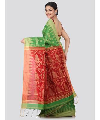 Green cotton silk hand woven   saree 3