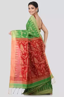 Green cotton silk hand woven   saree