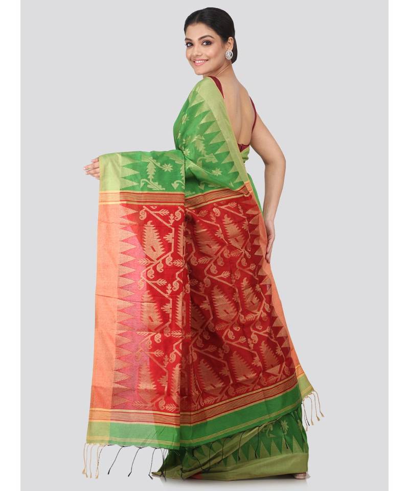 Green cotton silk hand woven   saree