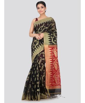 Black cotton silk hand woven   saree 1