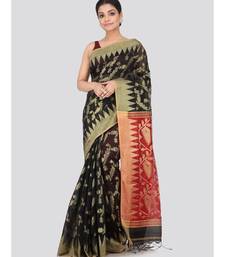 Black cotton silk hand woven   saree