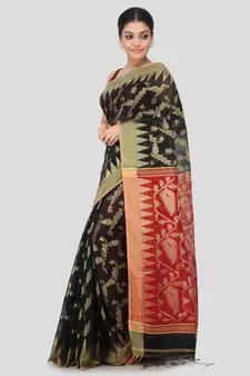 Black cotton silk hand woven   saree