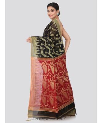 Black cotton silk hand woven   saree 3