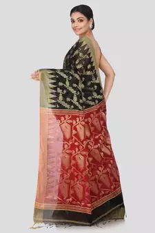 Black cotton silk hand woven   saree