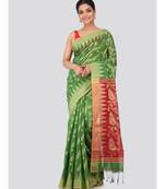 Green cotton silk hand woven   saree