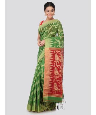 Green cotton silk hand woven   saree 2