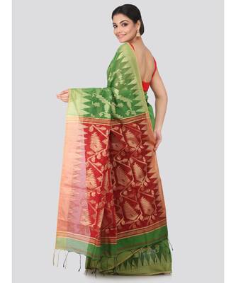 Green cotton silk hand woven   saree 3