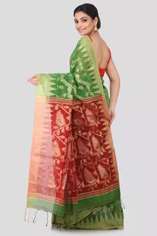 Green cotton silk hand woven   saree