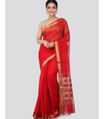 Red cotton silk hand woven   saree