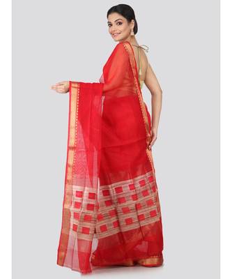 Red cotton silk hand woven   saree 3