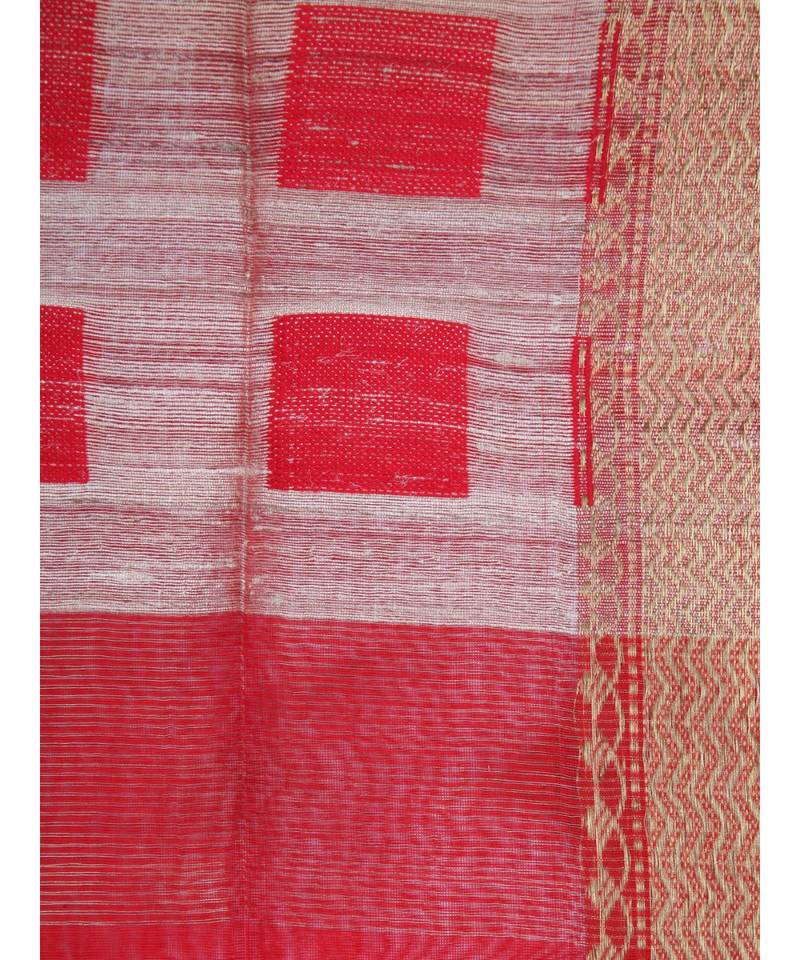 Red cotton silk hand woven   saree