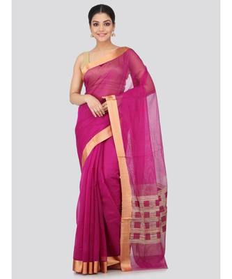 Magenta cotton silk hand woven   saree 1