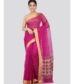 Magenta cotton silk hand woven   saree