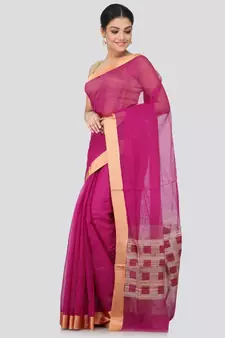 Magenta cotton silk hand woven   saree