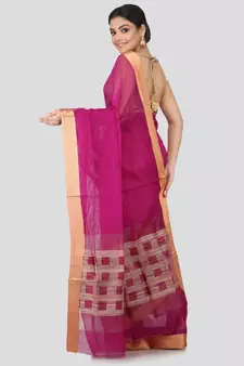 Magenta cotton silk hand woven   saree