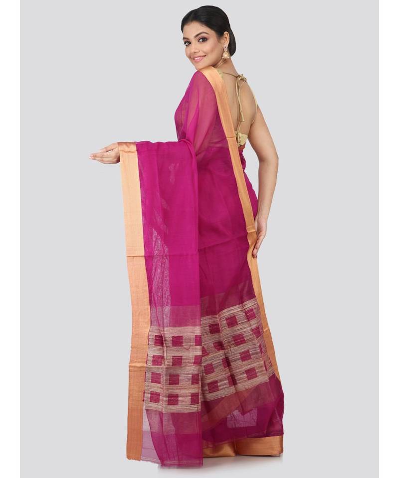 Magenta cotton silk hand woven   saree