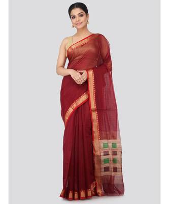 Maroon cotton silk hand woven   saree 1