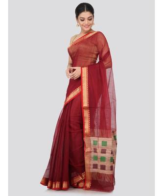Maroon cotton silk hand woven   saree 2