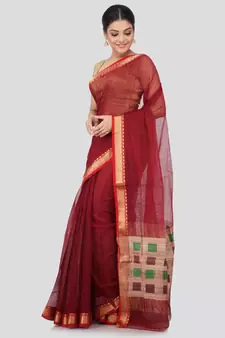Maroon cotton silk hand woven   saree