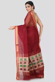 Maroon cotton silk hand woven   saree