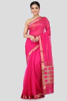 Pink cotton silk hand woven   saree