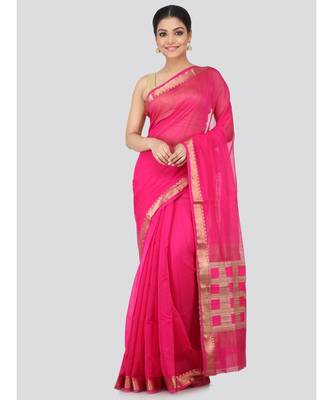 Pink cotton silk hand woven   saree 1