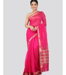 Pink cotton silk hand woven   saree