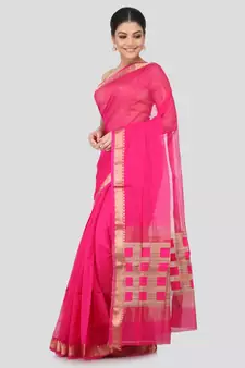 Pink cotton silk hand woven   saree