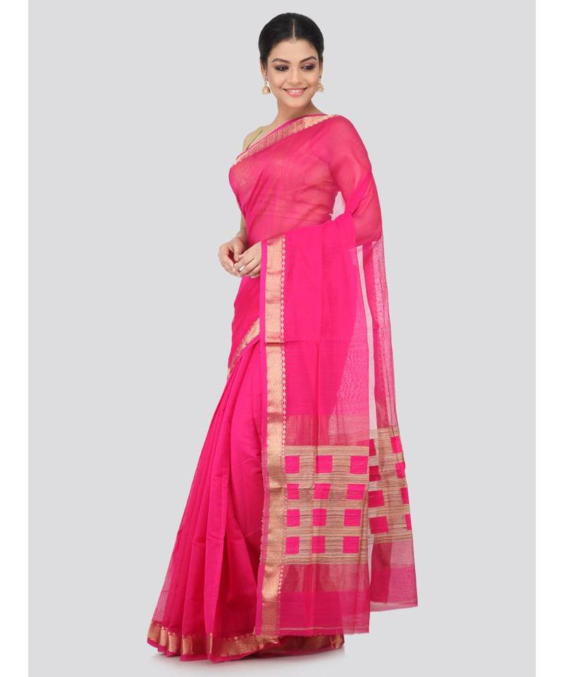 Pink cotton silk hand woven   saree